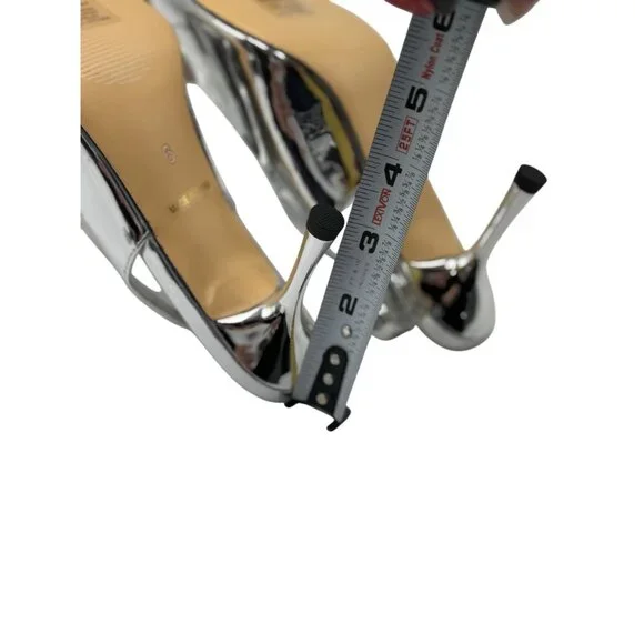 NEW Heelchic Womens Size 6 Silver Pointed Toe Slingback Heels Kitten Heel - Picture 11 of 16